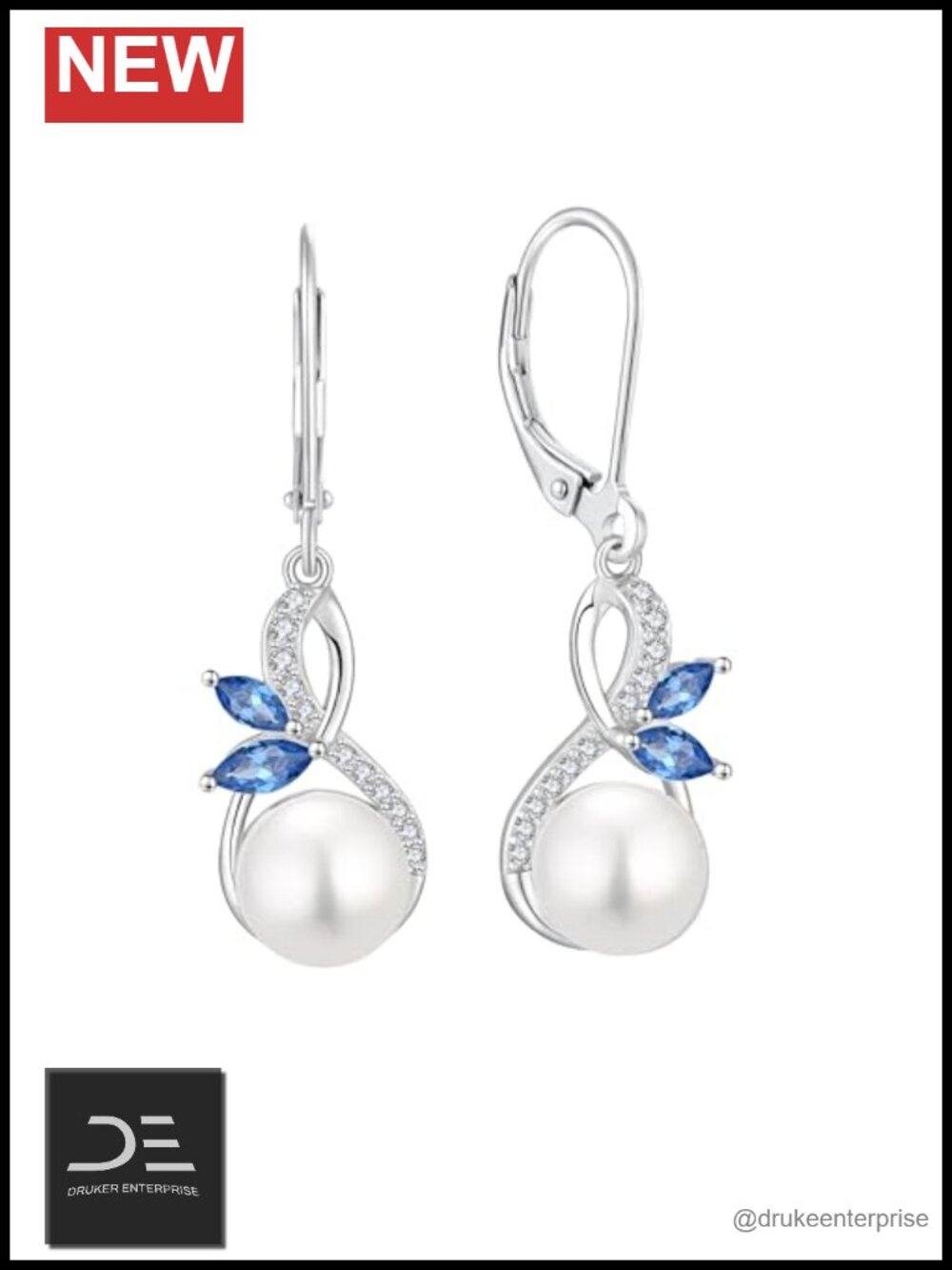 925 Sterling Silver Pearl Dangle Earrings Infinity Butterfly Leverback Women